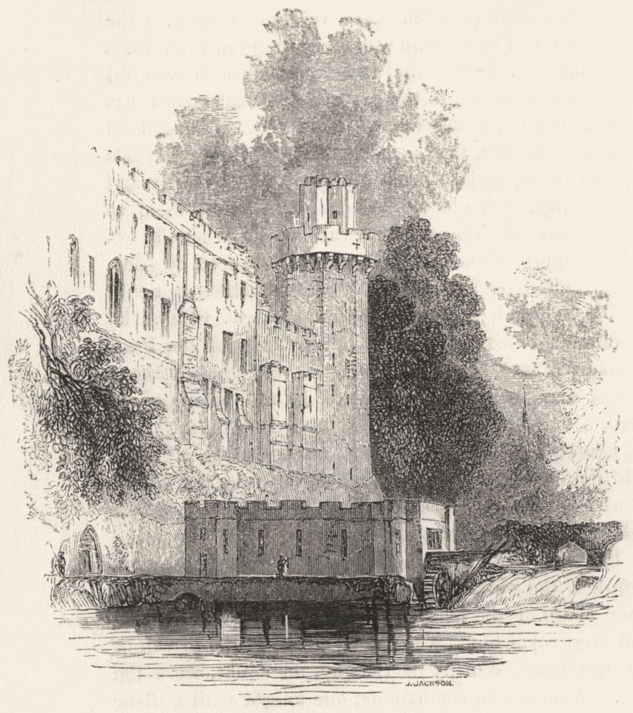 WARCS. Warwick Castle, from the Island 1845 old antique vintage print picture